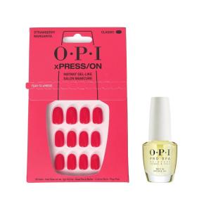 Bundle of OPI xPress/On Press On Nails, With Nail Glue, Short Pink Nails,Strawberry Margarita + OPI ProSpa Nail and Cuticle Oil, 0.5 fl oz