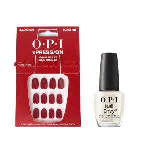 Bundle of OPI xPress/On Press On Nails, With Nail Glue, Short Red Nails, Big Apple Red + OPI Nail Envy, Nail Strengthening Treatment, Stronger Nails in 1 Week, Vegan Formula, 0.5 fl oz