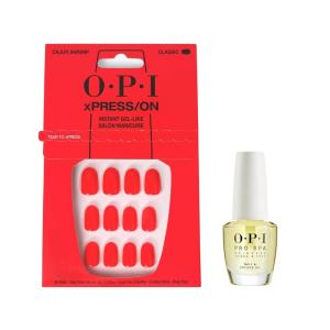 Bundle of OPI xPress/On Press On Nails, With Nail Glue, Short Red Nails, Cajun Shrimp + OPI ProSpa Nail and Cuticle Oil, 0.5 fl oz