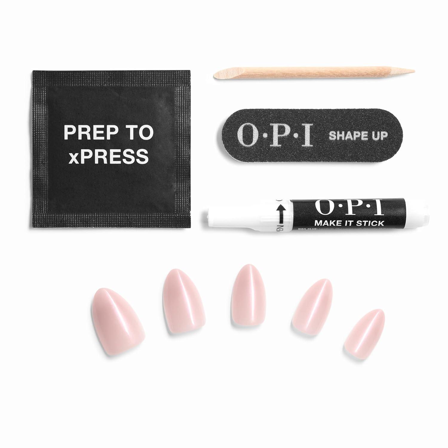 imageOPI On Point Holo Your Dreams Short Almond Opaque Neutral Holographic Press On Nails 30 Count with Glue Long Lasting Reusable Nondamaging Spring 2026