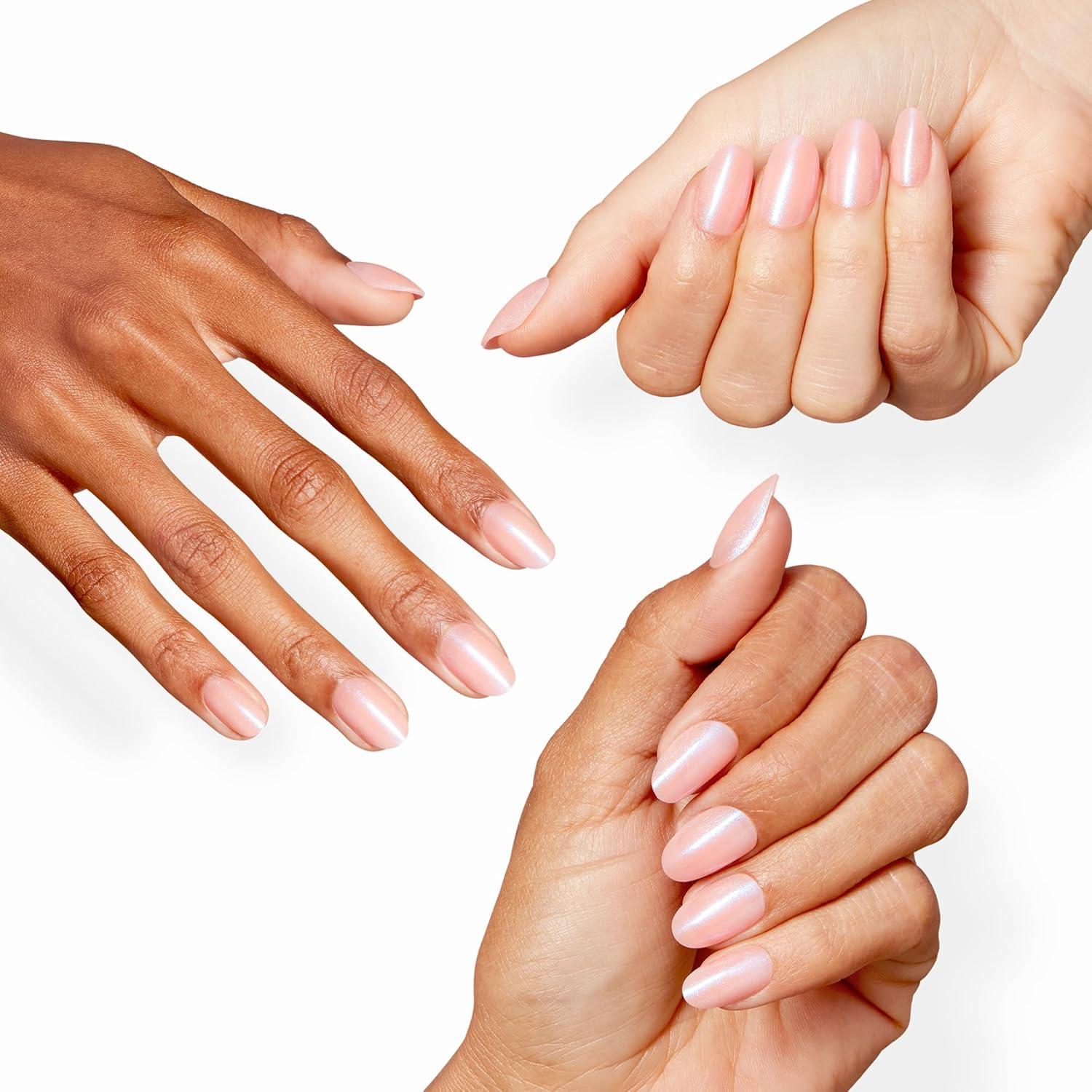 imageOPI Sticking Point Rosy Future Short Round SemiSheer Soft Pink Shimmer Instant No Glue Press On Nails 30 Count with Adhesive Tabs DamageFree Wear Spring 2026