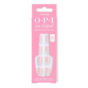 OPI On Point La Vie en Rosé | Short Squoval Opaque Neutral Pink French Tip Nail Art Press On Nails | 30 Count with Glue | Long Lasting, Reusable, Non-damaging | Spring 2026 Shades