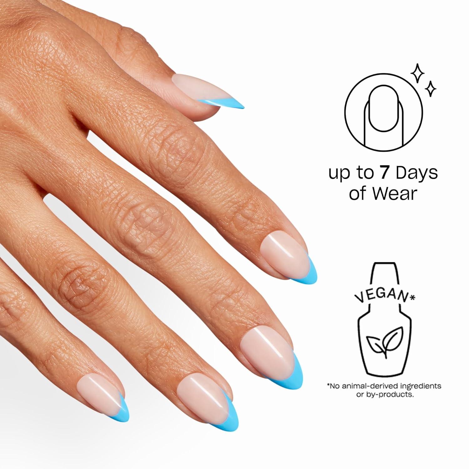 imageOPI Sticking Point Instant No Glue Press On Nails 30 Count with Adhesive Tabs Short Round Almond and Squoval DamageFree Wear Spring 2026Parlez Blue Francais Opaque Neutral with Blue French Tip