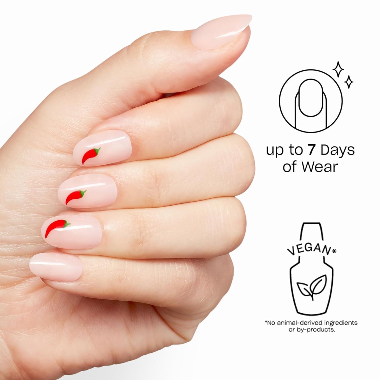 imageOPI Sticking Point Instant No Glue Press On Nails 30 Count with Adhesive Tabs Short Round Almond and Squoval DamageFree Wear Spring 2026Red Hot Stunner Opaque Warm Neutral with Chili Pepper