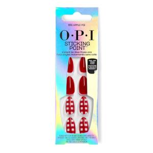 OPI Sticking Point | Instant No Glue Press On Nails | 30 Count with Adhesive Tabs | Short Round, Almond and Squoval | Damage-Free Wear | Spring 2026(Big Apple Pie | Opaque Bold Red with White Gingham)